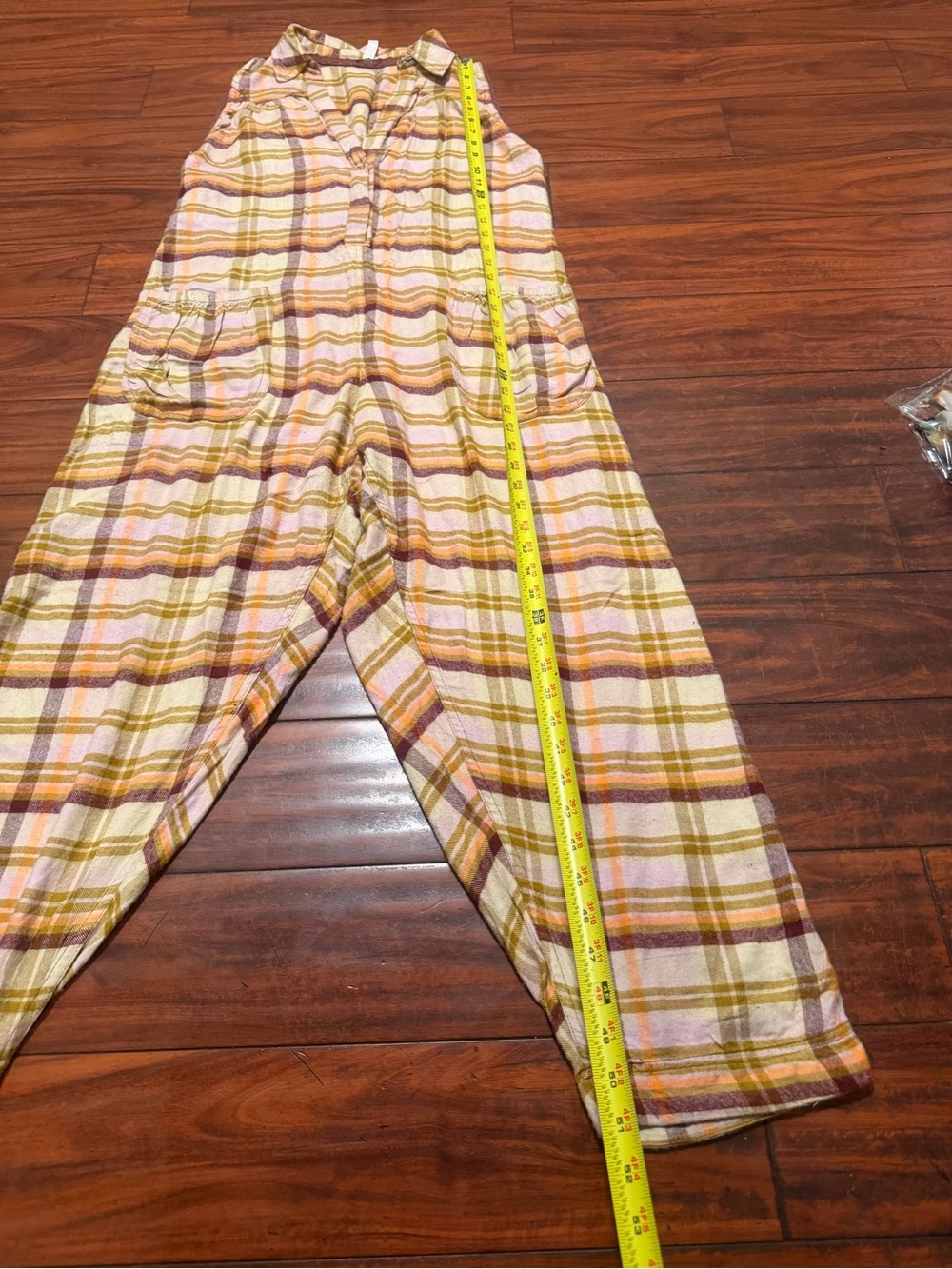 Free People Plaid Sleeveless oversized Jumpsuit in Cream, Pink & Tan - Picture 6 of 13